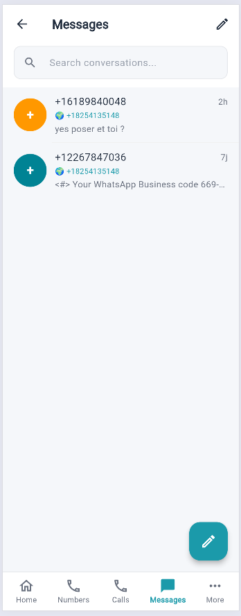 NovaCall SMS screen